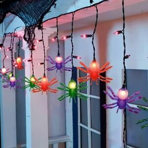 7Ft Halloween Spider LED String Lights - Outdoor Party Decor with Purple Bulbs